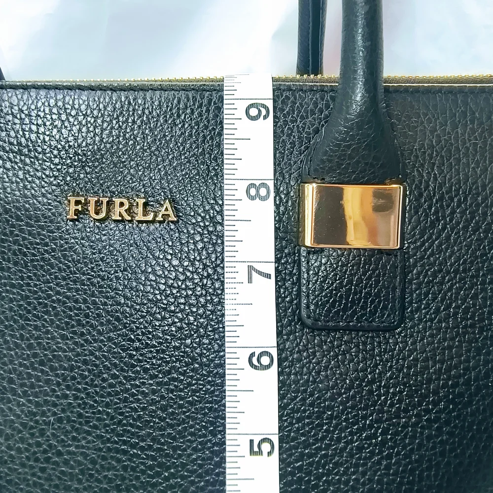 FURLA Black Leather Women's Tote / Top Handle Satchel with Gold-toned Hardware